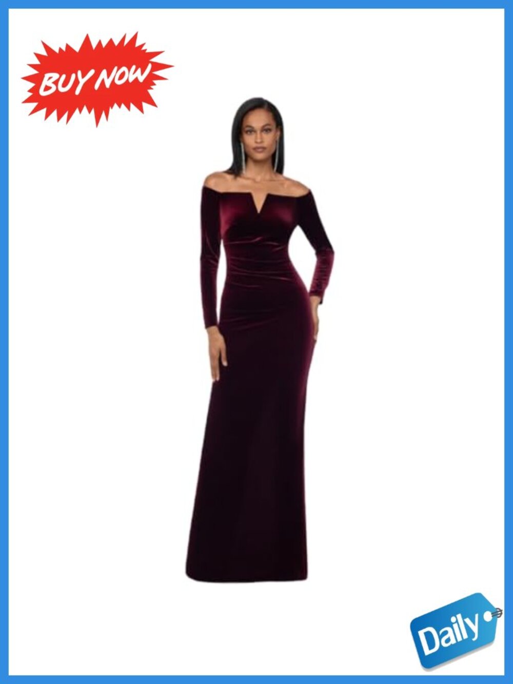 Long Sleeve Velvet Off Shoulder Floor Length Evening Gown